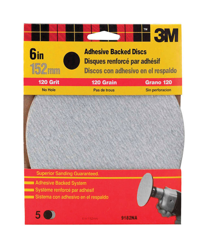 3M 6 in. Aluminum Oxide Adhesive Sanding Disc 120 Grit Fine 5 pk