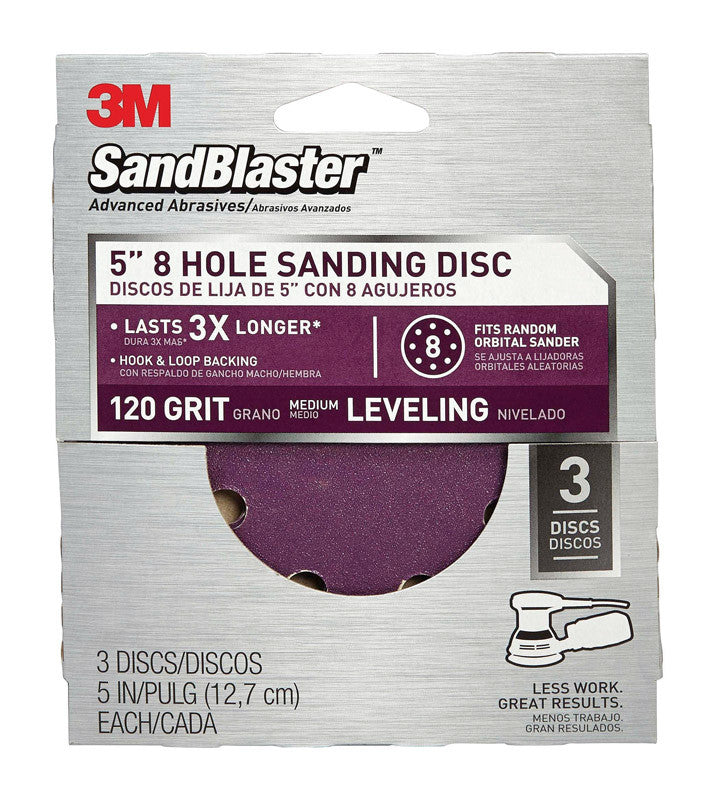 3M SandBlaster 5 in. Ceramic Blend Hook and Loop Sanding Disc 120 Grit Medium 3 pk