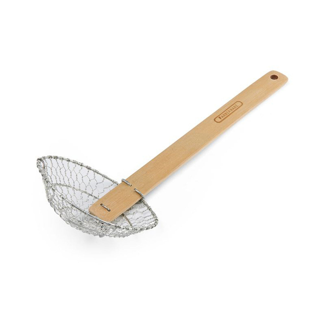 Tan Silver Bamboo Stainless Steel Asian Strainer